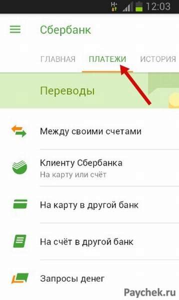 Платежи в приложении Сбербанк Онлайн