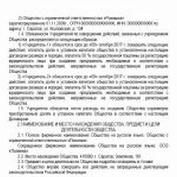 Договор об учреждении (предмет и цели деятельности общества)