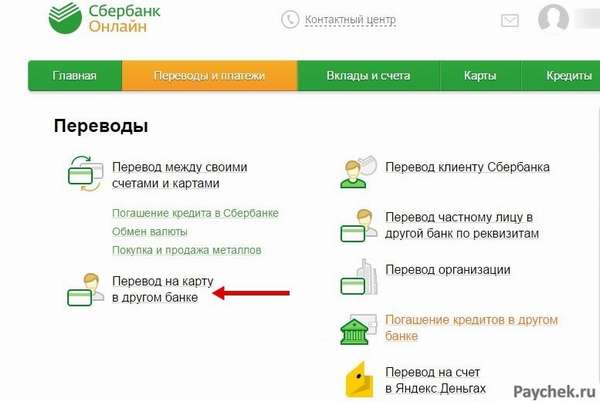 Перевод на карту в другом банке в Сбербанк Онлайн