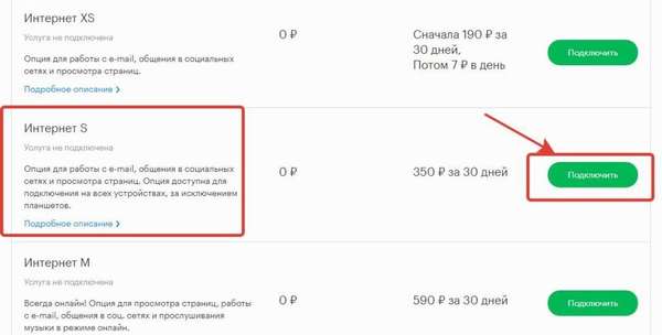 Подключение интернета S на Мегафоне через личный кабинет