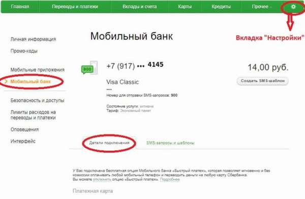 Как подключить мобильный банк через личный кабинет в Сбербанк онлайн
