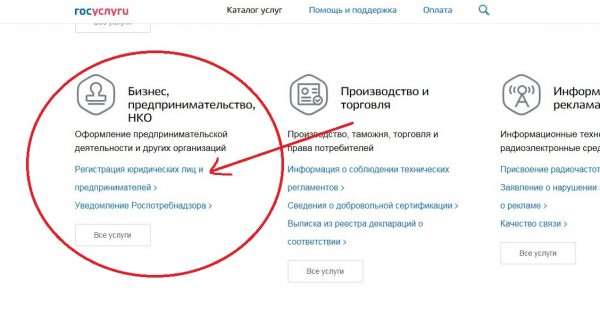 Категория «Бизнес, предпринимательство, НКО» на портале госуслуг