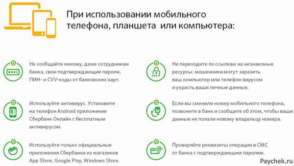 Меры предосторожности при работе в сервисе Сбербанк Онлайн