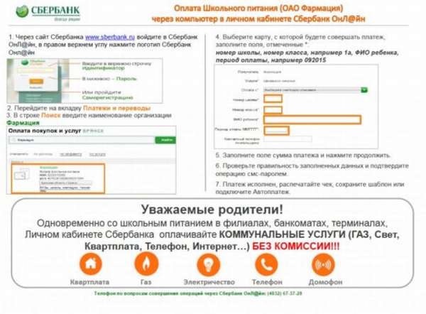 оплатить питание в школе через сбербанк онлайн