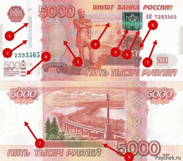 Отличительные особенности 5000 купюры