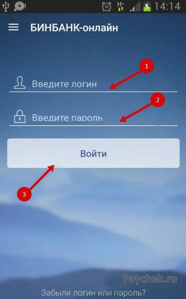 Вход в мобильное приложение Бинбанк Онлайн