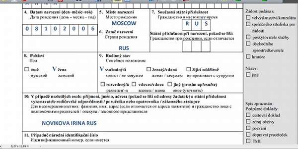 Анкета на шенгенскую визу в Чехию, вопросы 4–11