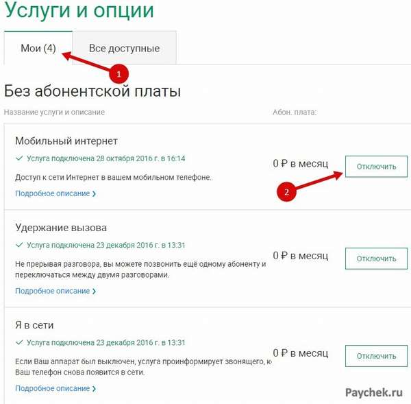 Отключение платных услуг в Мегафон