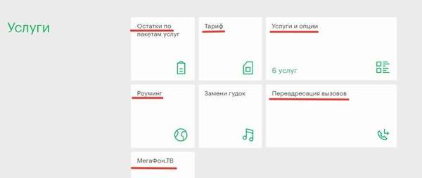 Меню личного кабинета Мегафон 