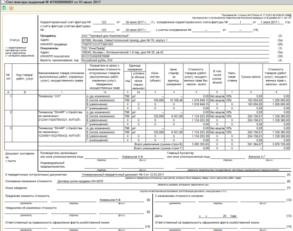Корректировочный счёт-фактура