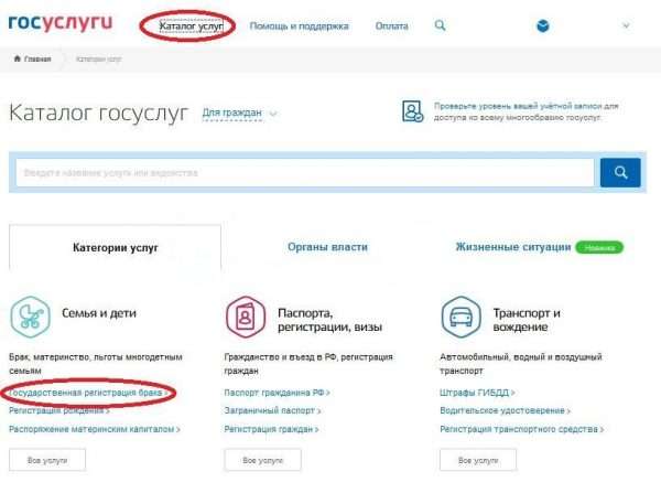 Страница портала «Категории услуг»