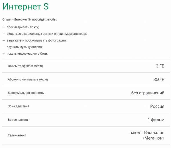 Интернет S от Мегафон