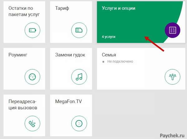 Услуги и опции в личном кабинете Мегафон