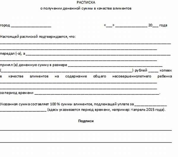 Бланк расписки о получении денег