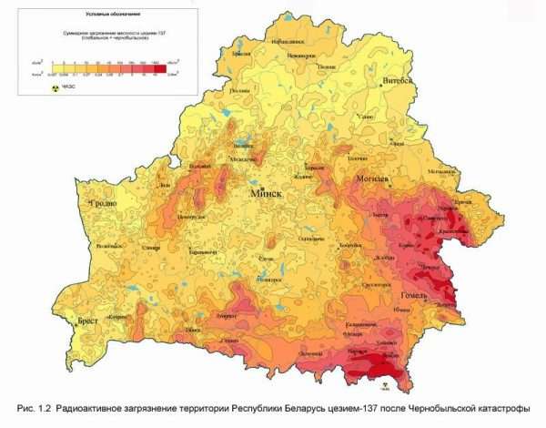 Карта заражения территории РБ во время аварии на ЧАЭС