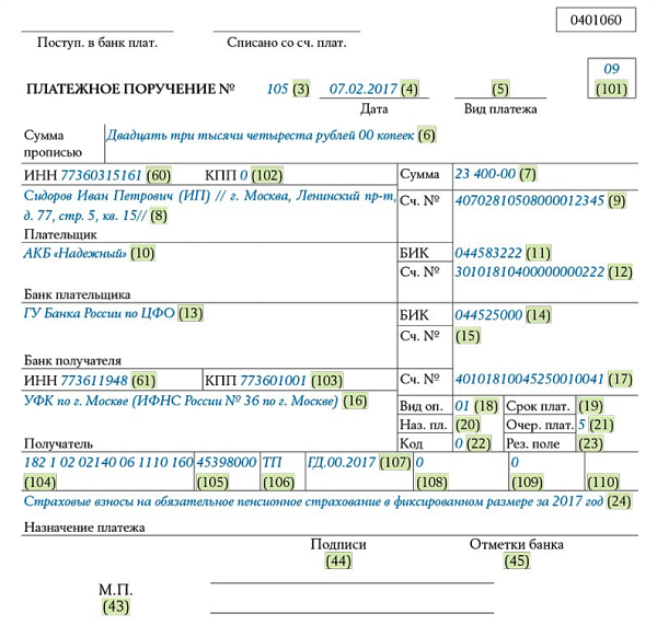 Платёжное поручение на уплату страховых взносов