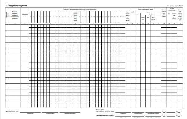 Форма табеля учёта рабочего времени