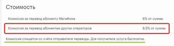 Комиссия по переводу денег с Мегафона на МТС