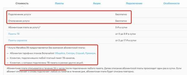 Цены на пакеты Мегафон ТВ.