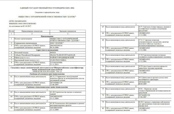 Две страницы электронной выписки из ЕГРЮЛ в отношении ООО «Дэлтис»