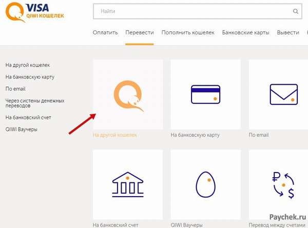 Перевод на другой кошелек в Visa QIWI Кошелек